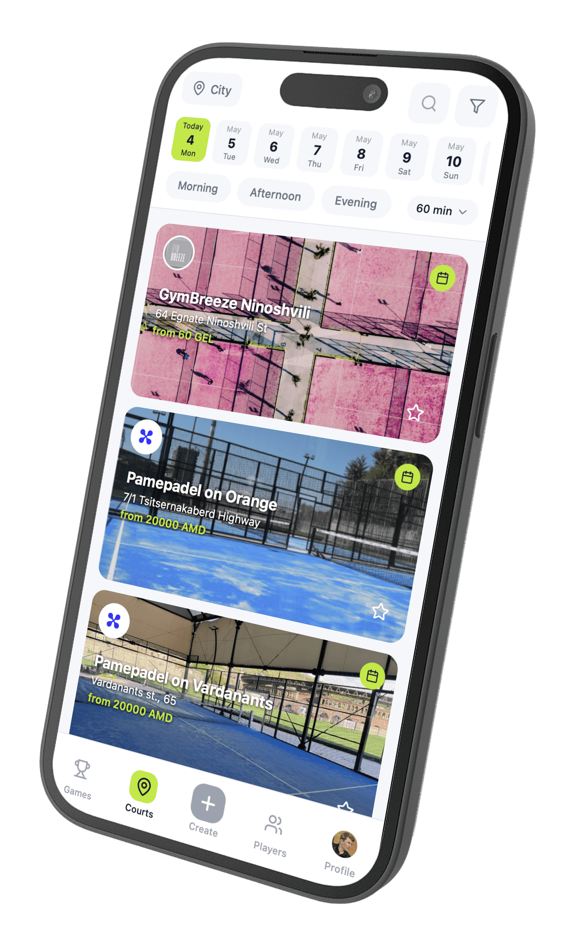 Courts feed in the RabbitMatch app